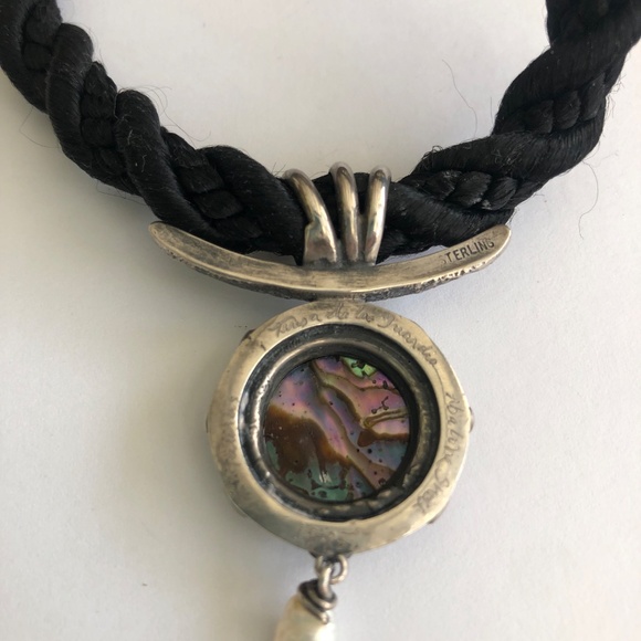 Signed Taurus Sterling Silver Abalone Pendant Necklace Pearl Artisan Cord - Picture 4 of 8